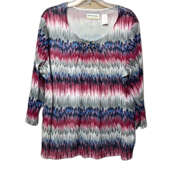 Alfred Dunner Blouse Size 18 or 1X - Three Quarter Sleeves with Bead Design - Picture 1 of 6